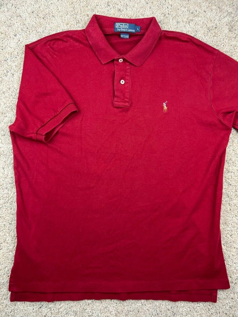 Polo Ralph Lauren Polo Shirt Adult Large Red Color Pony Casual Cotton Preppy